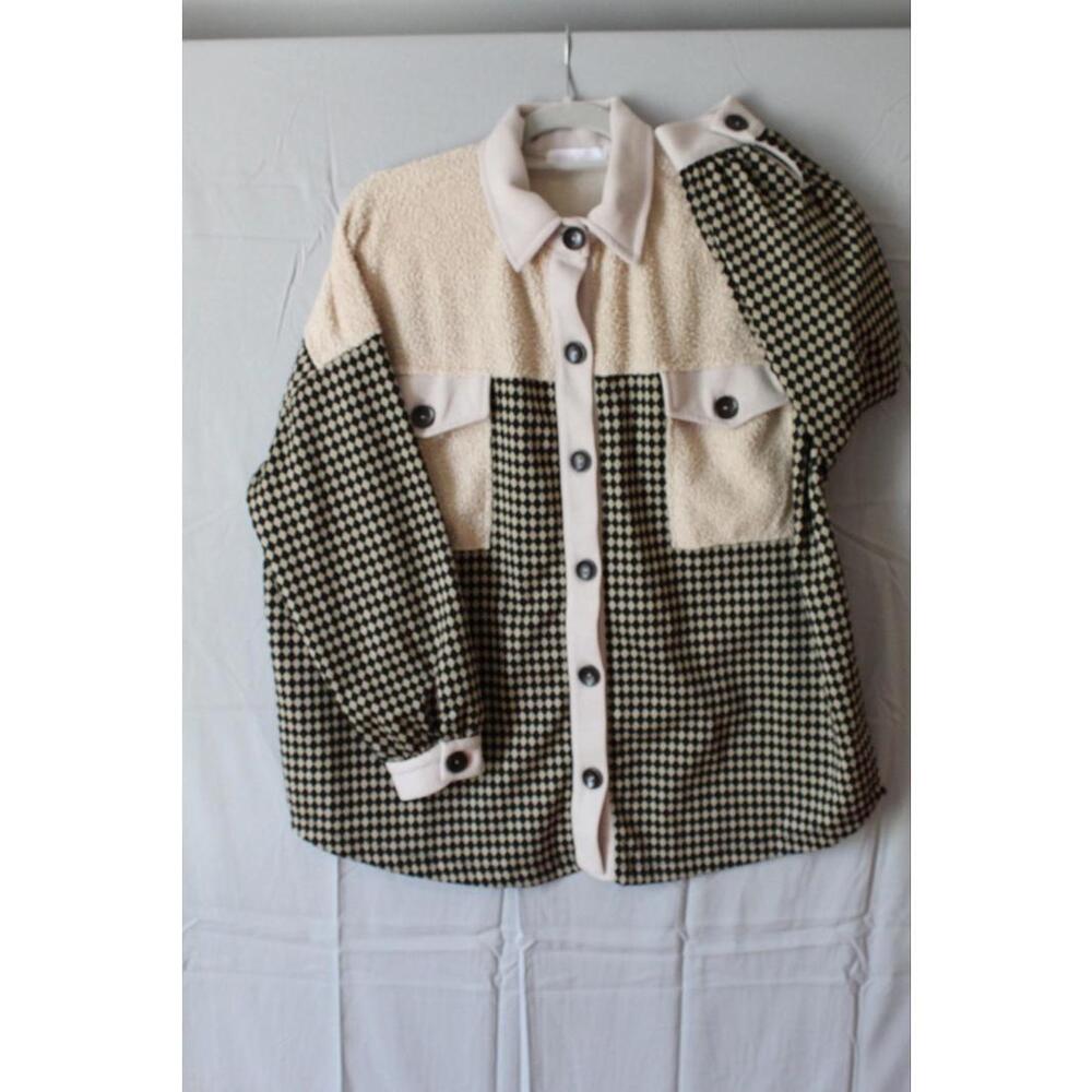 Ces Femme Checkered Cardigan, Layer,  Sherpa Patches, Boho, Dressy, Casual